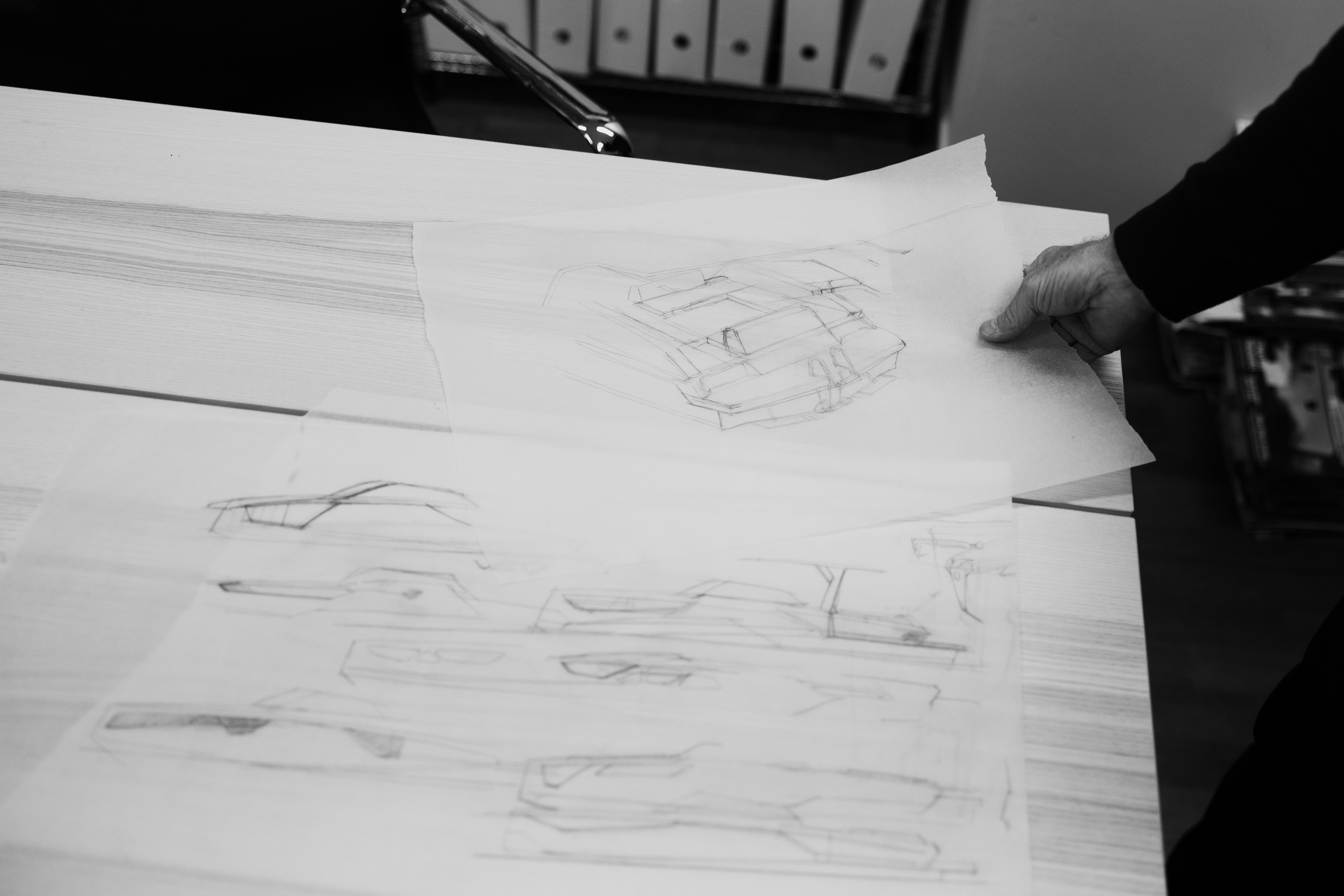 Espen Thorup, the designer of Nordkapp, showing a selection of sketches